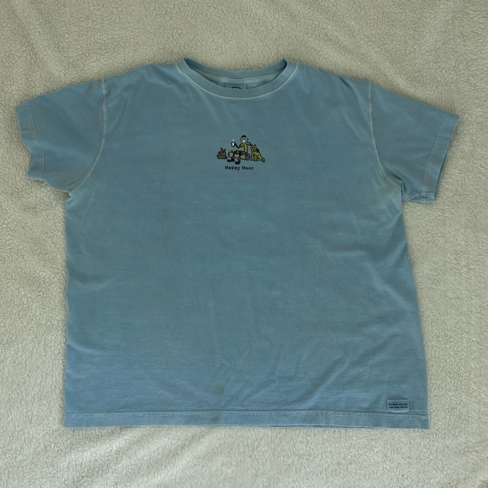 Life Is Good Tee Shirt XL Blue Tee Shirt - Camping / Campfire “Happy Hour”